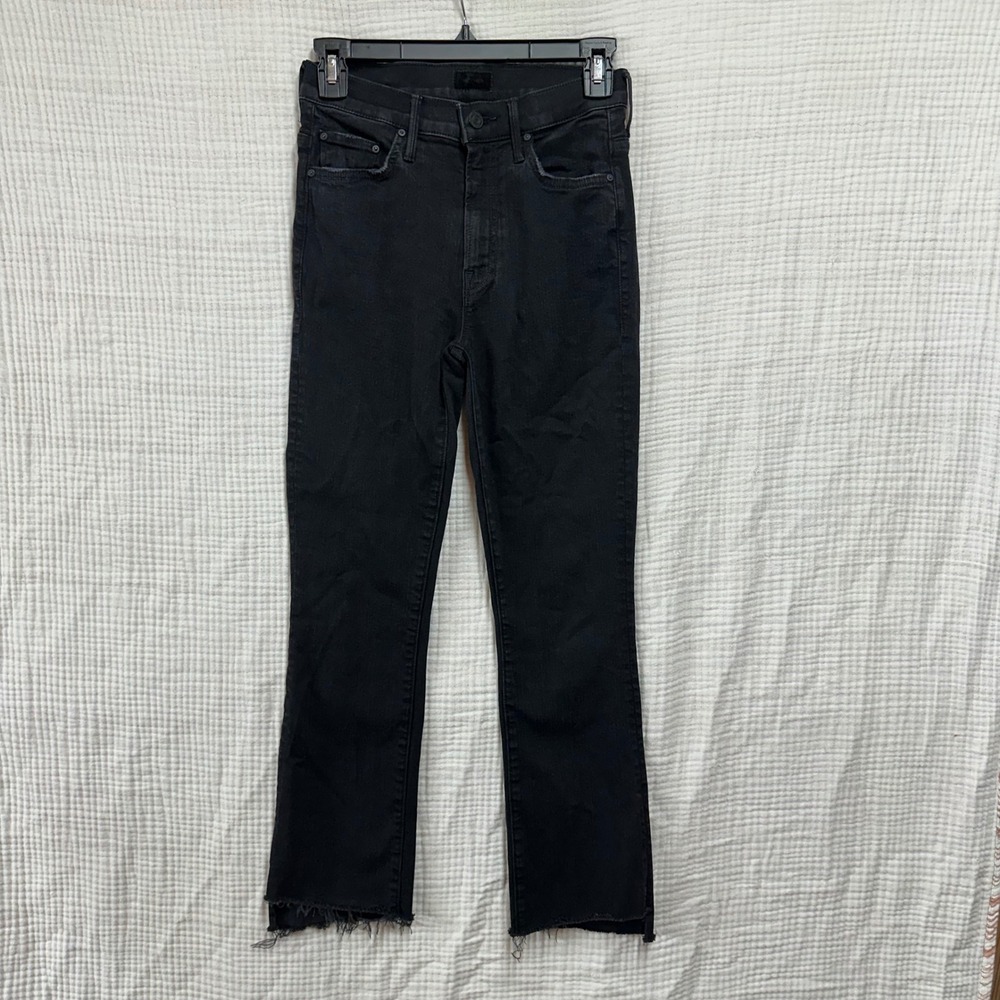 MOTHER The Insider Crop Step Fray Jeans in Not Guilty Black Denim Size 25